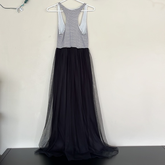 Finn & Clover Long Tulle Scoop Neck Dress | Stripes White Black - Picture 7 of 12